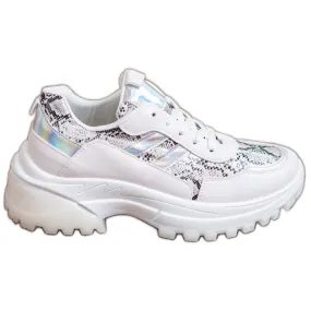 SHELOVET Witte sneakers met slangenprint